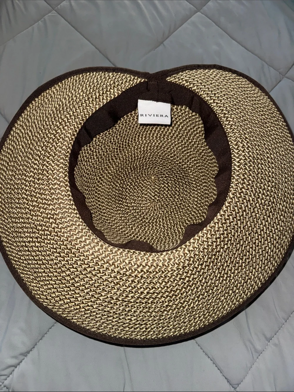 Wide Brim Straw Sun Hat in Natural and Dark Brown Trim